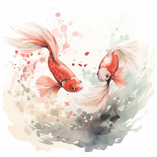Watercolor painting of two colorful fish