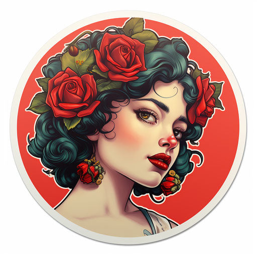 Classic girl in rose costume with tattoo