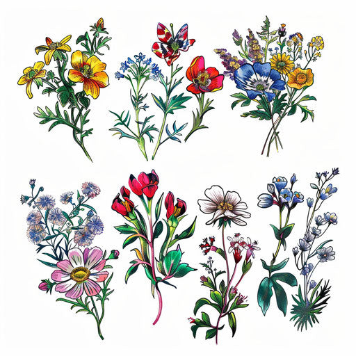 Wildflower tattoos series, traditional style