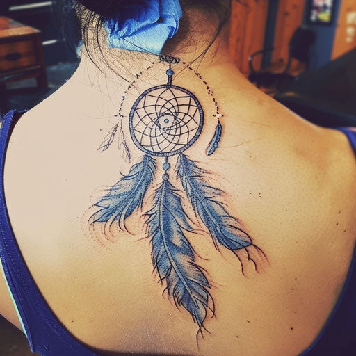 Bohemian tattoo with dreamcatcher on white background