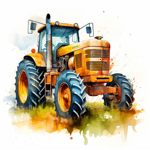Tractor clipart in the style of oil painting, on a white background