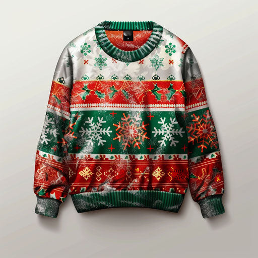 Metallic silver backdrop for realistic ugly Xmas sweater