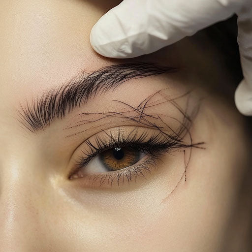 Soft ethereal glow brow tattoo with painterly strokes