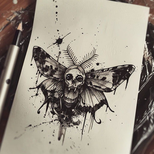 Horror-themed death moth tattoo design