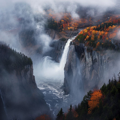 Montmorency Falls in mist, Erez Marom style