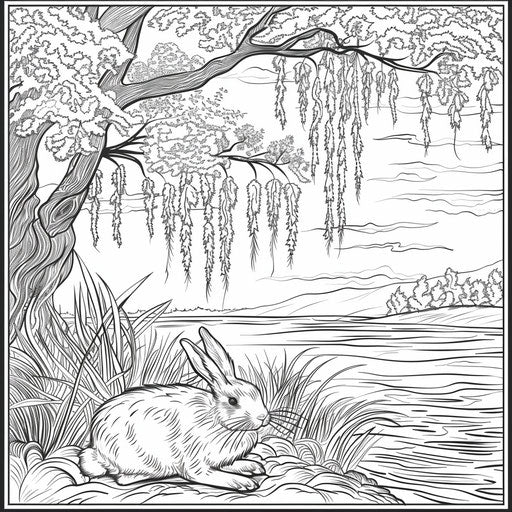 Serene landscape with Easter bunny by a calm river