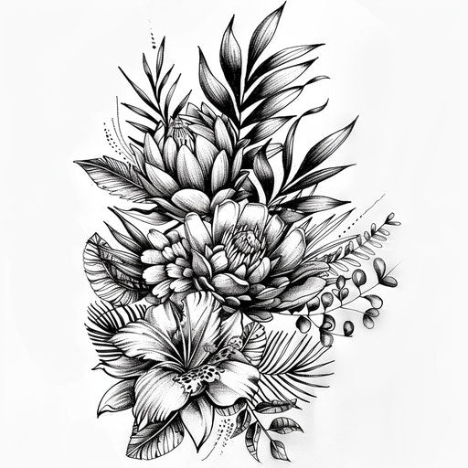 Elegant tattoo sketch of African flora on white background