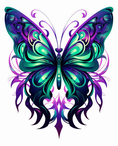 Butterfly tattoo vector for Photoshop, dark green and violet