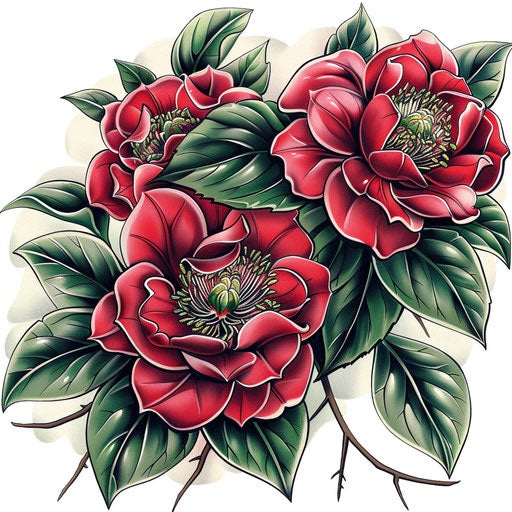 Vibrant Japanese camellia tattoo design