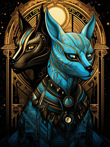 Egyptian animals in Art Deco celestial style