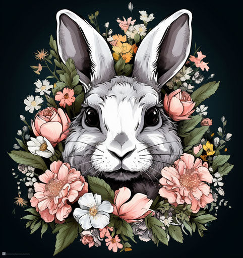 Tattoo with rabbit and flower in realistic chiaroscuro
