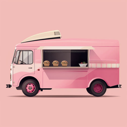 Realistic food truck on dusky rose background