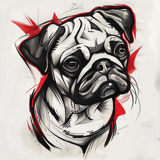 Lively clipart style dog tattoo sketch of a cartoon Pug