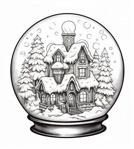 Snow globe with house for coloring in captivating style