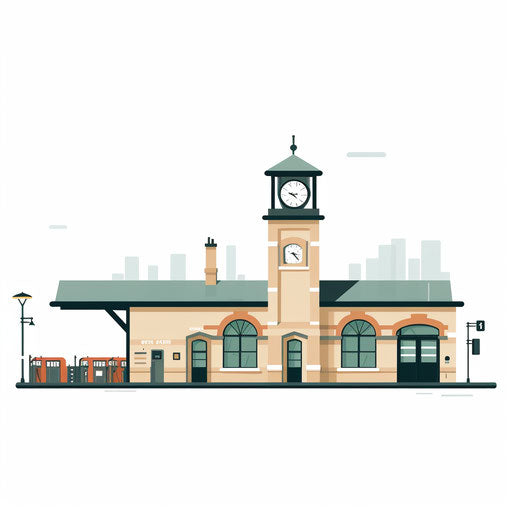 Minimalist train station clipart on white background