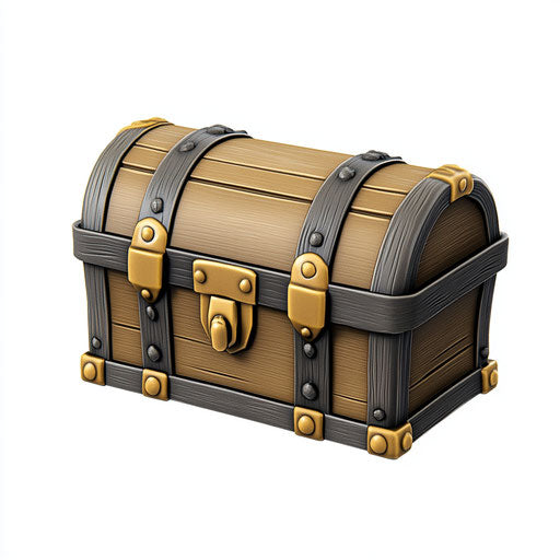 3D treasure chest on white background, realistic style