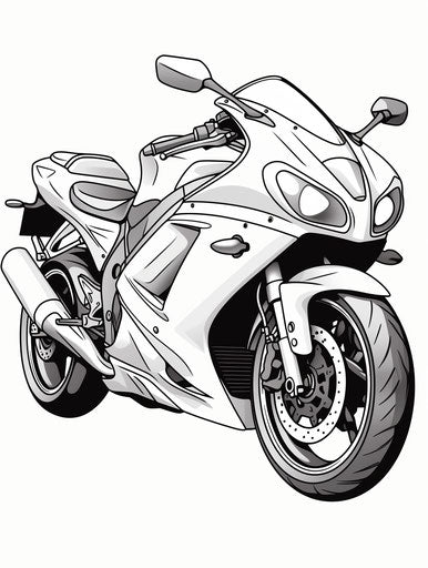 Motorcycle coloring page for kids, airbrush style art