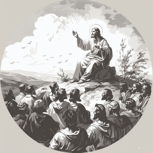 Elegant flat tattoo sketch of the Sermon on the Mount