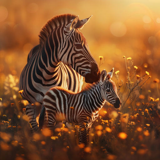 Zebra and foal in soft light
