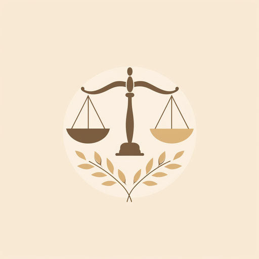 Elegant lawyer logo with a minimalist balance scale on light beige background