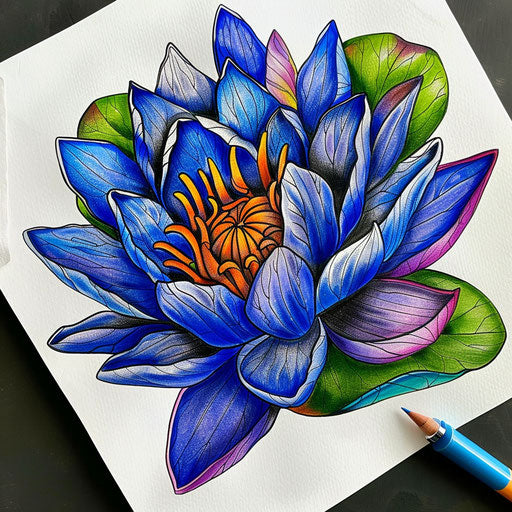 Detailed water lily tattoo design on white paper