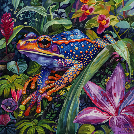 Colorful frog in a vibrant garden