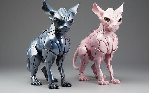 Hairless cat in maroon and blue, cut and paste, light white and dark silver, unpolished, li-core, light pink and light black