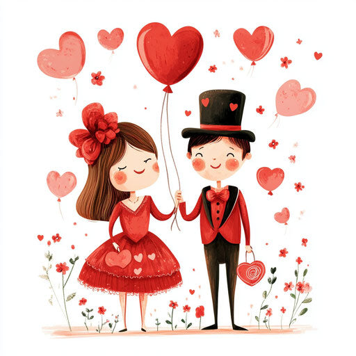Valentine's Day couple with heart-shaped balloons