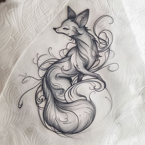 Elegant fox tattoo in Art Nouveau style on white background