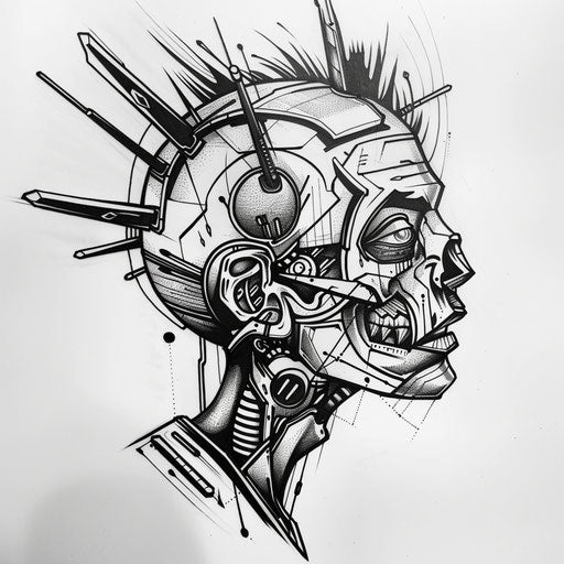 Shrunken head with modern futuristic elements
