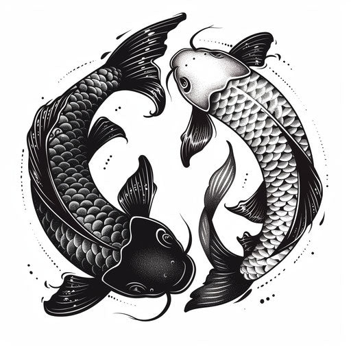 Dotwork tattoo sketch with koi fish in yin and yang