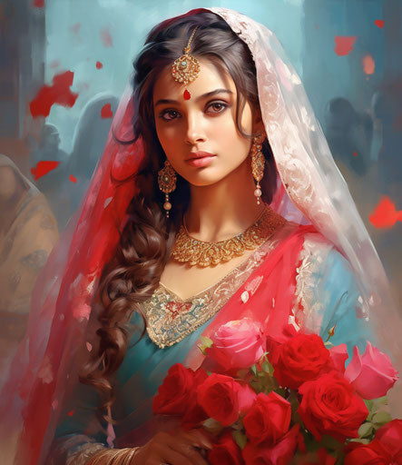 Feminine delicacy in dark crimson and aquamarine