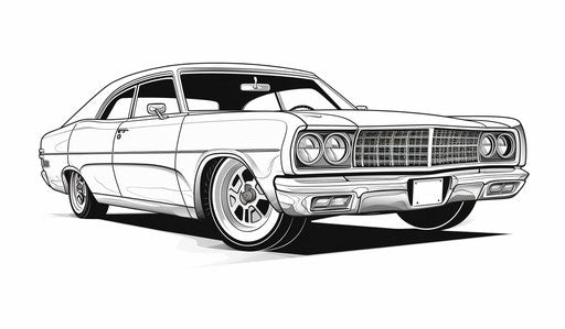 Black and white drawing of a car, stencil style, masculine