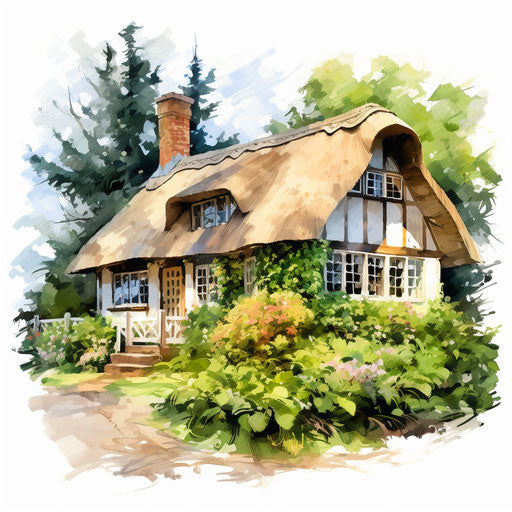 Cottage illustration in the style of Impressionistic Art