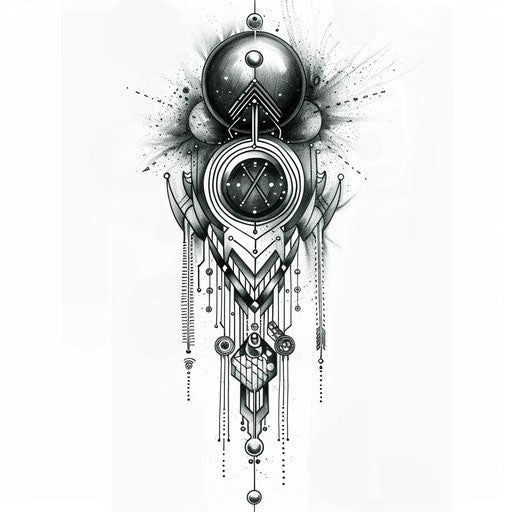 Black pearl with digital patterns in modern flat tattoo sketch