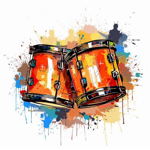 Drum clipart in Oil painting style, on white background