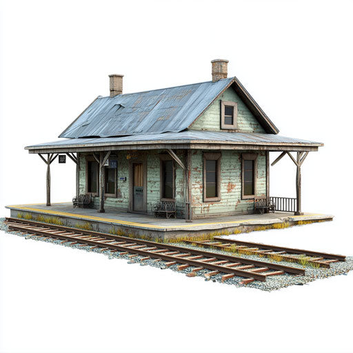 3D train station on white background
