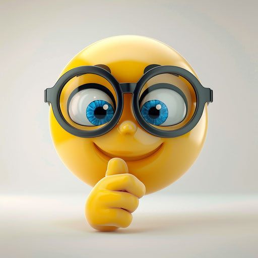 Thinking face with yellow glasses on white background