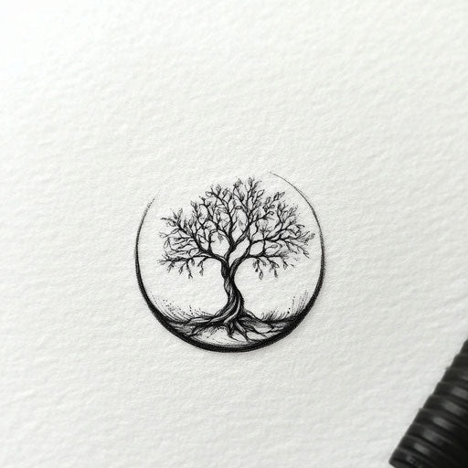 Sketch of small tattoo design for men with tree of life symbol, on white background