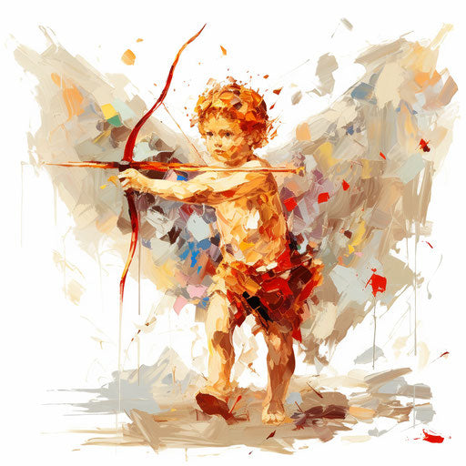 Cupid clipart in the style of Impressionistic Art, on a white background