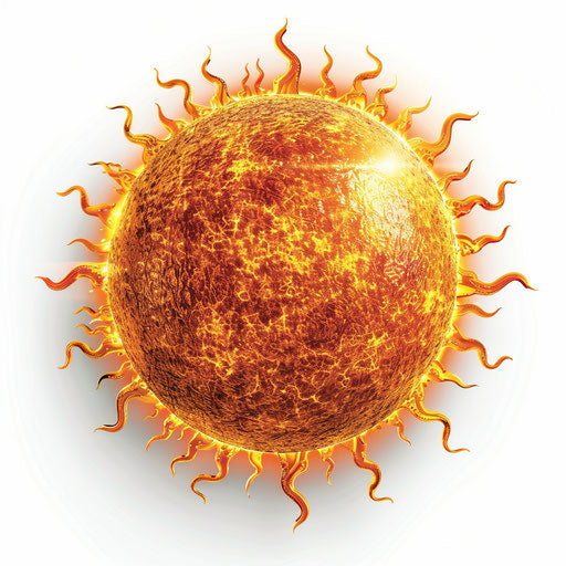 Realistic sun clipart with white background and detailed textures