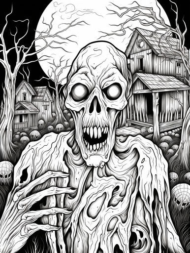 Halloween coloring page with scary images