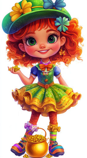 Happy St. Patrick's Day girl with pot of gold