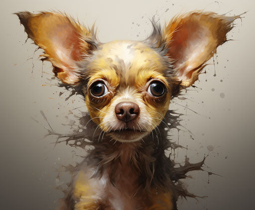 Yellow and brown chihuahua puppy with confrontational gaze