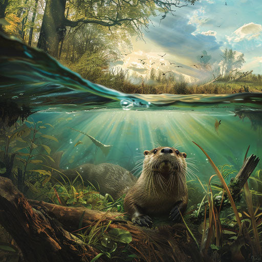 Panoramic view of otter's habitat, from water to riverbank