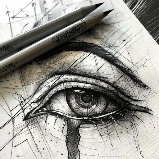 Black and grey realistic Eye of Horus tattoo on white paper