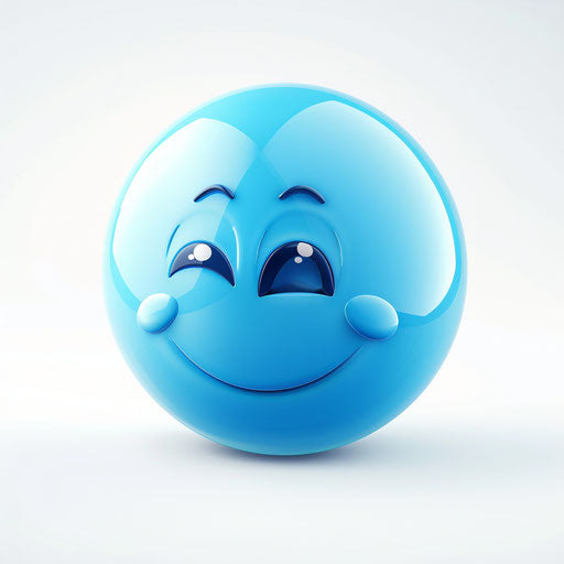 Blue smiley icon, white background, vector graphics, 2D design