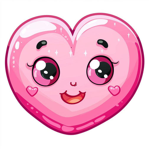 Cute pink heart in clipart style on white background