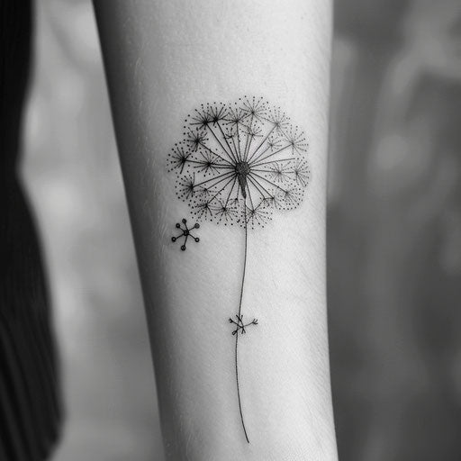 Blackwork dandelion tattoo on white background