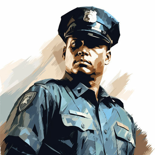Security guard illustration in the style of Impressionistic Art, on a white background